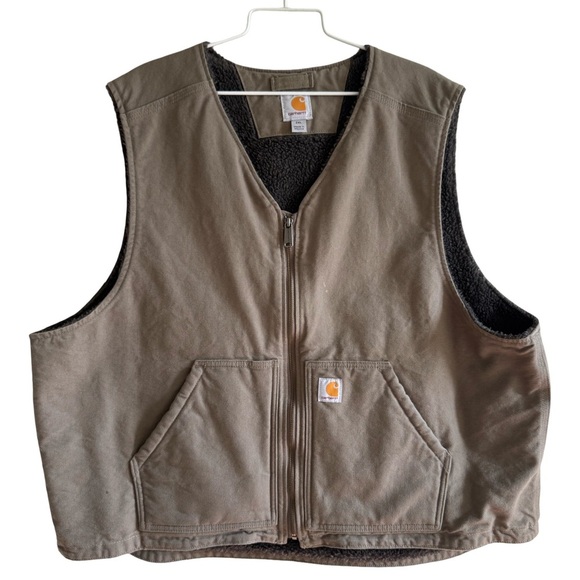 Carhartt Men's Washed Duck Sherpa-Lined Vest 2XL Driftwood - Picture 1 of 13